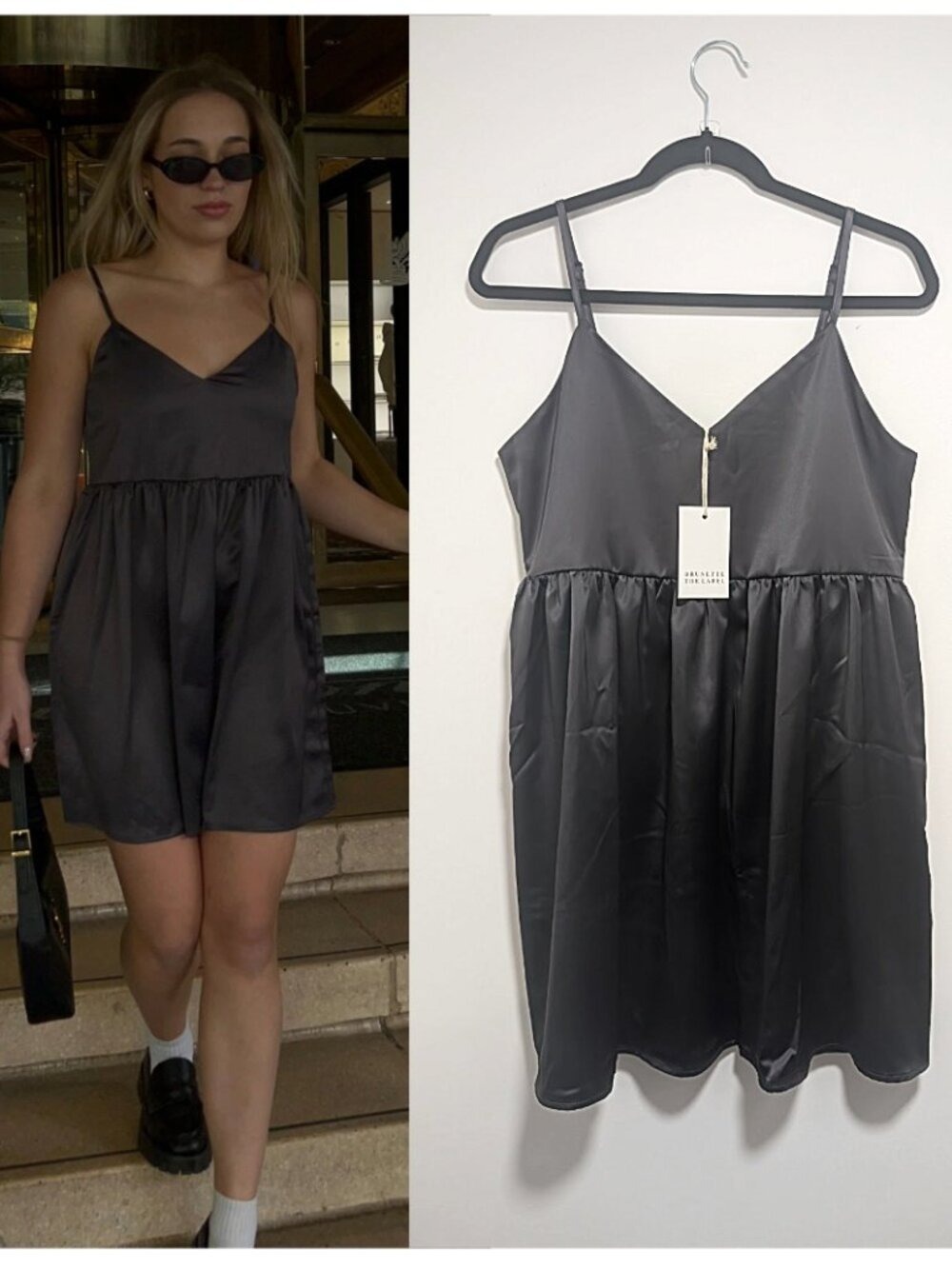 Brunette The Label | Satin Baby Doll Dress In Charcoal